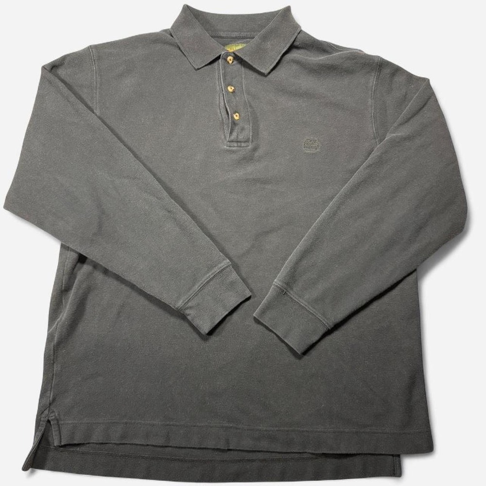 Timberland black cotton long sleeve polo shirt with vented eyelets, size L